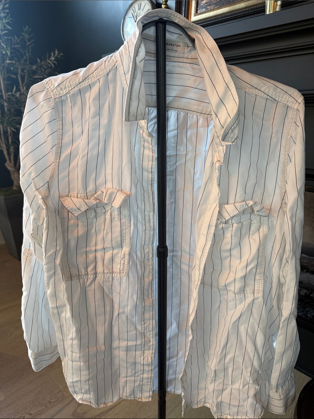 White Striped Casual women’s shirt Babalon. Wrinkled from storage bag